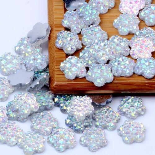 Resin Beads 12mm 14mm Crystal AB Color Plum Blossom Shape Stones Flatback Resin Rhinestones DIY Jewelry Making Decorations