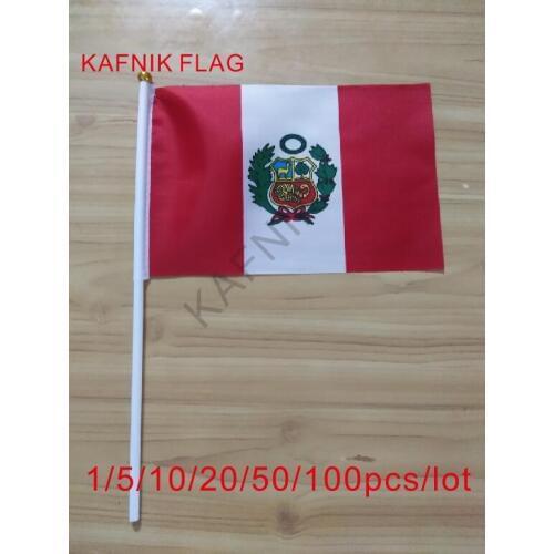 KAFNIK ,10/20/50/100pcs Flag of Peru, hand flag-waver hand flag 14 * 21CM free shipping
