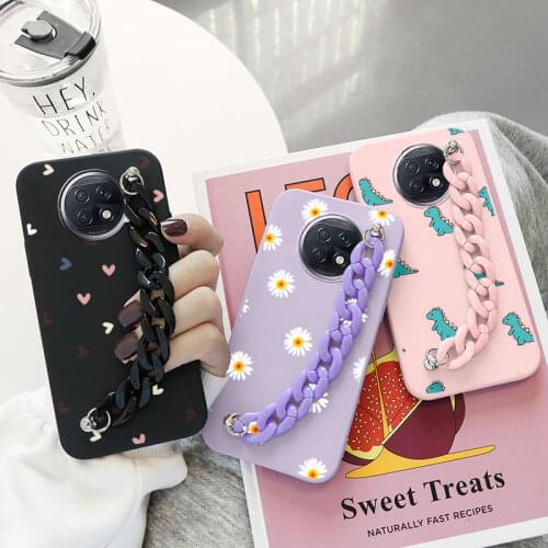 Wrist Strap Chain Case For Redmi Note 9T Cases Soft Silicone Flower Back Cover For Xiaomi Redmi Note9T 9 T Global 5G Bumper Capa
