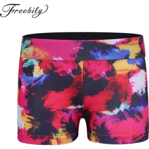 Childrens Leotard Shorts Kids Girls Elastic Waist Printed Activewear Dancing Performance Shorts Bottoms for Sports Gymnastic