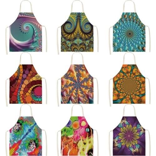 Creative Geometric Apron For Children Kitchen Mandala Twisted Pattern Cooking Linen Soft Fabric Adults Children Bib Apron