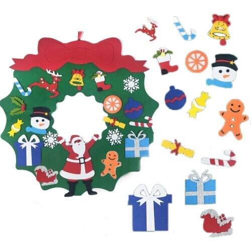 DIY Felt Christmas Wreath Wall Hanging Christmas Ornaments Kids Toy New Year Gift Christmas Tree Pendant Decor Party Supplies