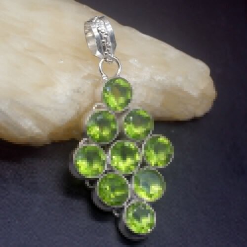 Gemstonefactory Jewelry Big Promotion Single Unique 925 Silver Multi Round Green Topaz Peridot Women Lady Necklace Pendant 0262