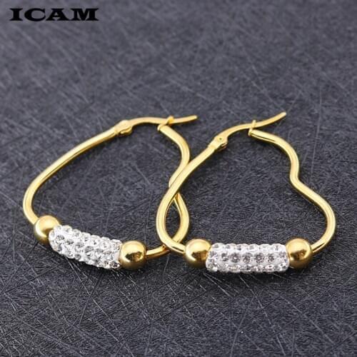 ICAM Big Crystal Heart Hoop Earrings Large Classic Full Rhinestone Circle Earring For Women Party Round Trendy Brinco