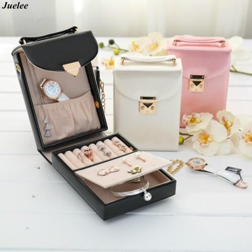 Juelee PU Leather Portable Jewelry Display Creative Jewelry Storage Box Solid Color Leather Corrugated Jewelry Package