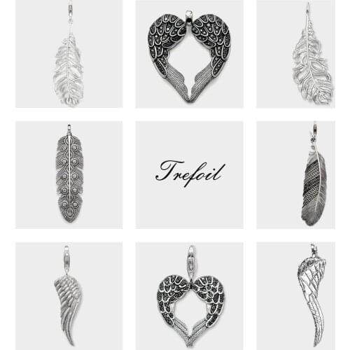 Pendant Feathers Wings Heart,2019 New Fashion Jewelry Trendy 925 Sterling Silver Europe Gift For Women Girls Fit Necklace