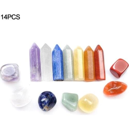 14pcs/set Chakras Healing Stone Natural Stone Crystal Mineral Decoration Box Gifts Ornaments Home Quartz Gemstone For Child J2U9