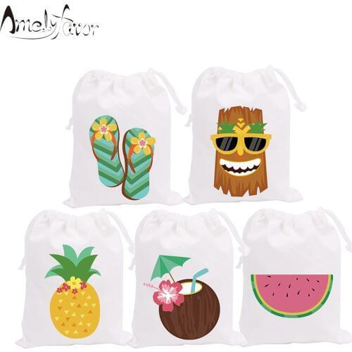 Summer Hawaii Theme Party Favor Bags Candy Bags Summer Holiday Happy Vacation Party Gift Bags Kids Birthday Party Supplies 5PCS