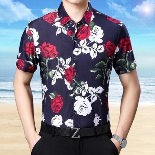 Hot selling mens summer floral printing shirts male short sleeve casual clothes fashion printing dress shirt free shipping
