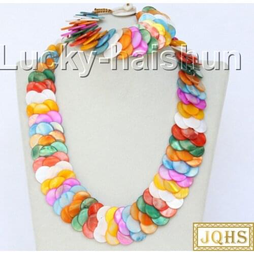 Set 19" 8" 30mm handmade Woven Multicolor shell necklace bracelet j10311