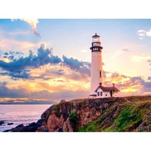 DIY Painting By Numbers Kit acrylic paint by numbers Landscape Wall Art Special gift Canvas Painting on canvas Seaside lighthous