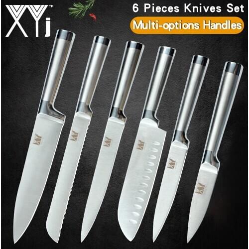 XYj 6pcs Stainless Steel Knives Set Chef Bread Slicing Fishing Santoku Utility Paring Knife Set Holder Organization Block