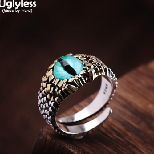 Uglyless Colorful Resin Eyes Jewelry Sets for Men Women Unisex Bumps Thai Silver Rings Pendants Necklaces NO Chains 925 Silver