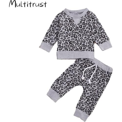 2020 Newborn Baby Girls Boys Autumn Clothes Sets Leopard Print Long Sleeve Pullover Sweatshirts Tops Pants tracksuit 0-24M