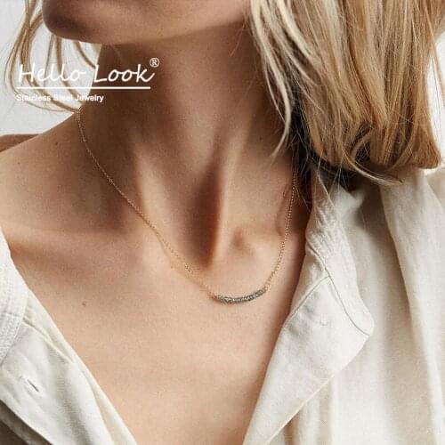 HelloLook Blue Crystal Charms Necklace Beads Clavicle Chain 14K Gold Stainless Steel Necklace Womens Accessories