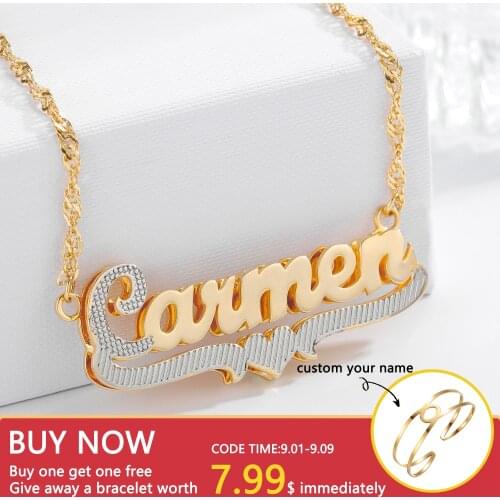 Custom Name Necklace 3D Double Double Layer Two Tone Nameplate Personalized 18K Gold-Plate Name Necklace For Women Jewelry Gifts