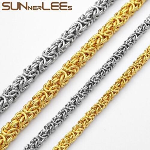 SUNNERLEES 316L Stainless Steel Necklace 4mm~8mm Byzantine Link Chain Silver Color Gold Plated Men Women Jewelry Gift SC11
