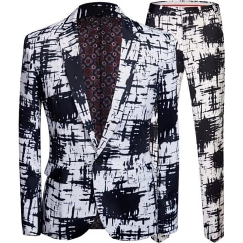 Printed blazers mens suits black and white dyed ropa coreana hombre floral clothes nightclub singers performance costumes