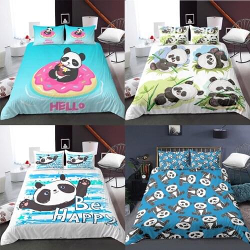 3D Panda Duvet Cover with Pillowcase Shame Lovely Animal Bedding Set Twin Kids Polyester Comforter Cover Queen King Twin Size