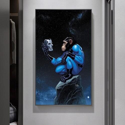 Pop Art Science Fiction Poster Animal Orangutan Canvas Painting Simple Style Interior Decoration Wall Hanging Painting(No Frame)