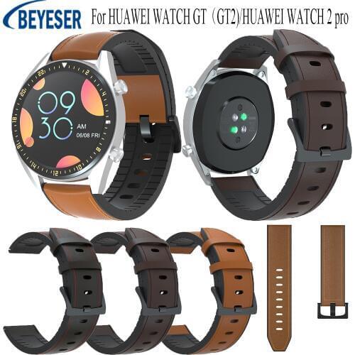 New 22mm Wristband Fit For HUAWEI WATCH GT（GT2)/HUAWEI WATCH2 pro Replace Leather+Silicone Band Strap Smart Bracelet accessories