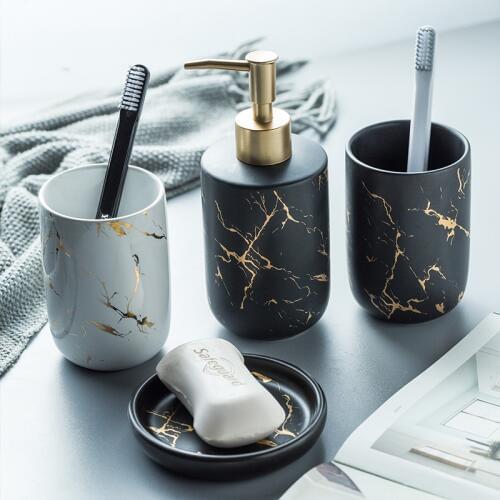 Northern European-Style Luxury Marbling Ceramic Bathroom Five-Piece Creative Toothbrush Cup Gift Wash Set