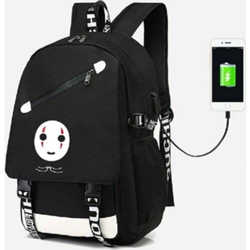 Spirited Away No Face Man Backpack USB bag Travel School Students Bag USB Fashion School Casual Laptop bag Gifts