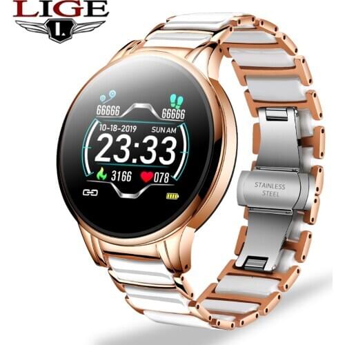 LIGE woman Smart Watch Women smartwatch Waterproof Sport Fitness Tracker Heart Rate Blood Pressure Monitor Fashion Ceramic Strap