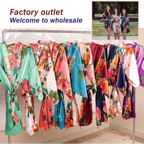 Floral satin supper soft robe wedding bridal party gift robe lady night gown sleepwear bath robe bridesmaid robes WQ79