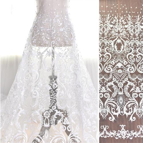 High And Elegant Tulle Mesh Fabric Embroidered Wedding Lace Fabric With Floral Bridal Gown Lace by Yard