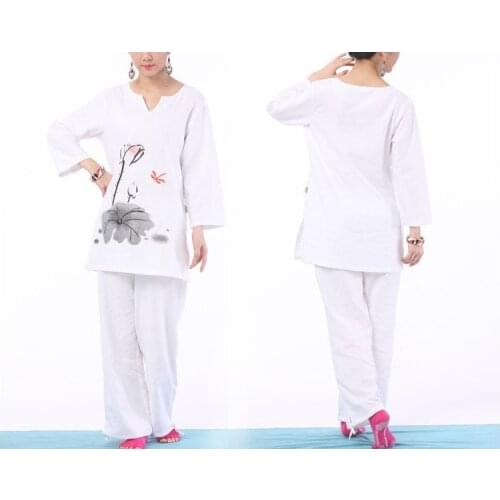 High-grade cotton&linen long sleeve yoga suit printing taiji zen yoga clothing tai chi uniforms