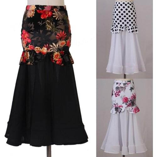 Modern Dance Skirt Ruffle Print Practice Clothing Professional Ballroom Dance Stage Performance Clothes Waltz Half Dress DQL6002
