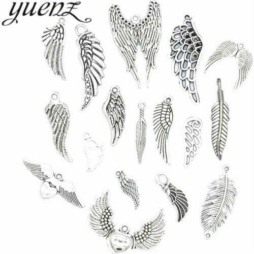 YuenZ 17pcs Mix wings charms Antique silver color Metal feather charm fit necklace Bracelets jewelry making U021
