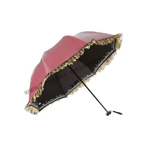 5pcs/lot colour option Ladies' summer folding mini umbrella 5 times black coating anti-UV women pocket lace purple red parasol