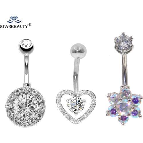 1Pc 2019 Clear AB Color CZ Navelring Charming Crystal Jeweled Full Rhinestone Flower Shape Navel Belly Ring Piercing Jewellry