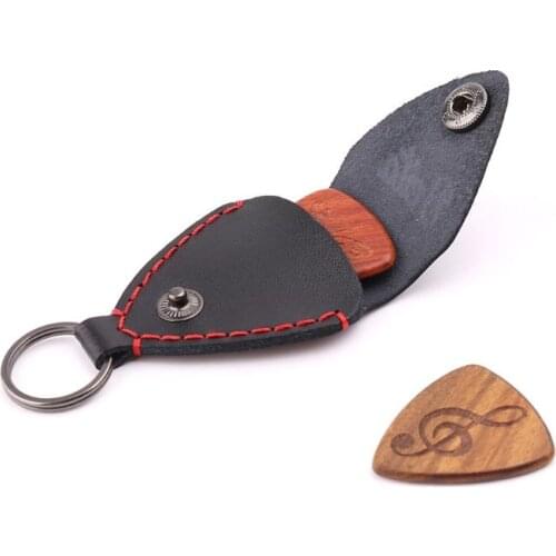 1pc Leather Electric Guitar Pick Holder Folk Pop Guitar Plectrum Case Bag Keyring
