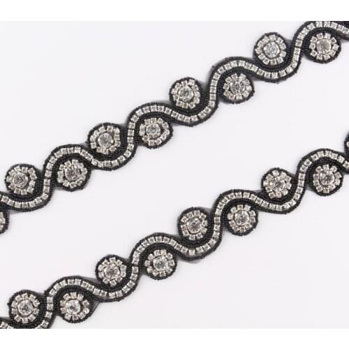 10Yard Sewing Shine Black Rhinestone Applique Patch Trim Hot-Fix Crystal Beaded Rhinestone Button Trimming For Bridal Dress