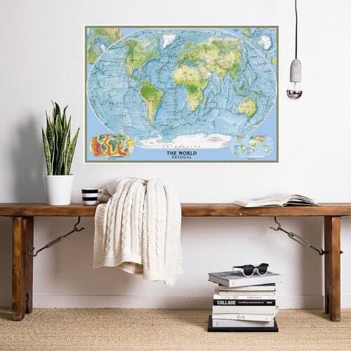 A2 Size 2005 World Physical Map Retro Canvas Painting Wall Art Poster Wall Stickers Card Living Room Home Decoration