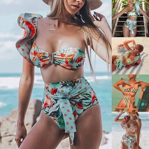 2021 Summer Brazilian Bikini Women Fashion Plants Print Sexy Two-piece Swimsuit Bathing Suit Bikini Maillot De Bain Femme