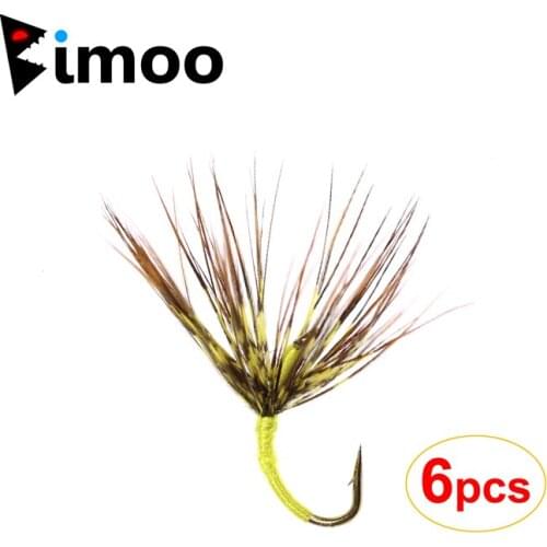 Bimoo 6PCS/Lot Yellow Tenkara Wet Flies Size #12 Simple Lake Streams Native Brown Brook Trout Food Sources Lures Flies