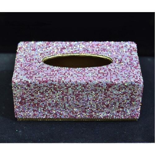 Sparkly Fashion Car Tissue Box with Bling Bling Crystals Pink White Gold Towel Paper Box Cover Case for Home Car Office use