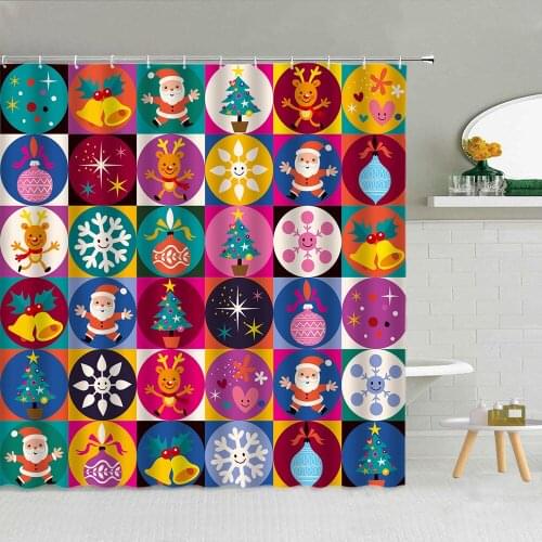 Cartoon Shower Curtain Animal Elephant Flowers Snowman Santa Claus Christmas Decorations Bathroom Curtains Kids Birthday Decor