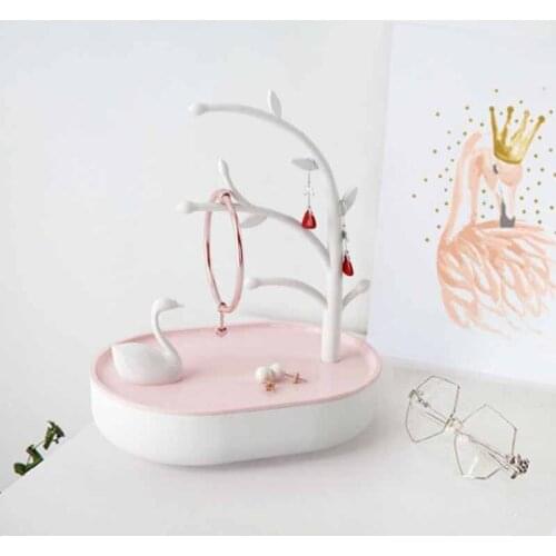 Tree shaped jewelry display rack 1pcs 21x18x4cm white /gray girl heart dressing table jewelry box Swan Lake jewelry storage rack