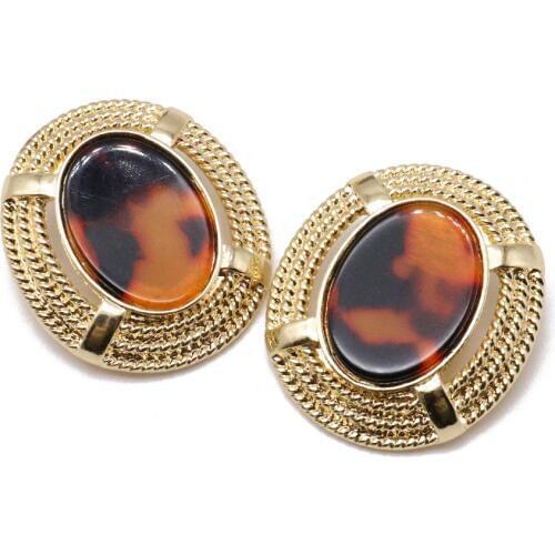 Oval Shape Alloy Leopard Resin Elegant Clip Earring