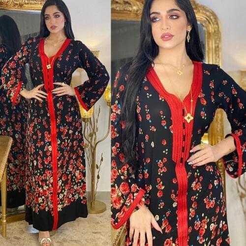 Black Flower Print Hijab Women Dress Muslim Long Dress Islamic Wear Abaya Hijab Comfortable Elegant Turkish Production Muslim