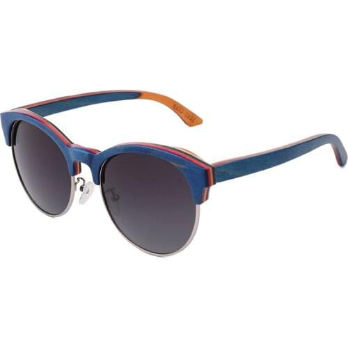 Round Wood Sunglasses For Men Women Semi-Rimless Polarized Lens UV400