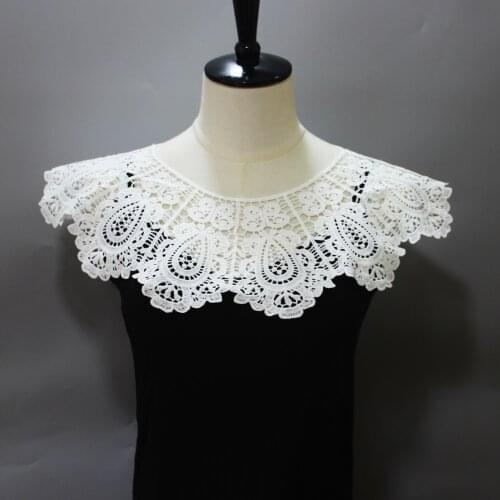 Summer Dress Blouse Fake Collars Shawl Wrap Women Lace Flower Embroidered Faux Collar Detachable White Decor Collar