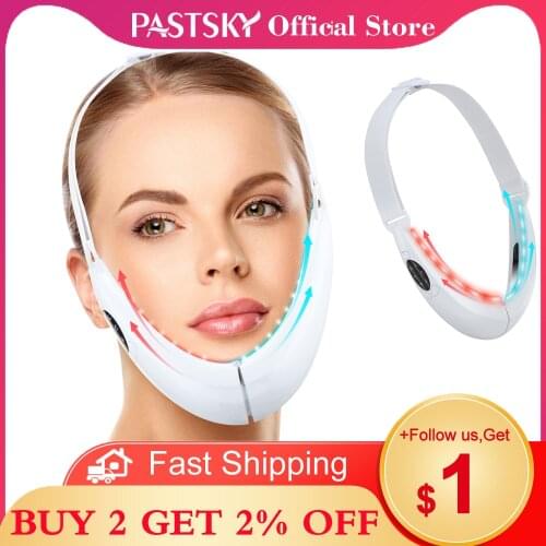 Facial Massager Double Chin Belt V-Line Up Lifting Machine EMS Red Blue Photon Therapy Face Slimming Skin Tighten Anti Wrinkle
