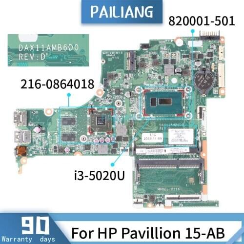 820001-501 For HP Pavillion 15-AB DAX11AMB6D0 SR240 i3-5020U 216-0864018 Mainboard Laptop motherboard tested OK