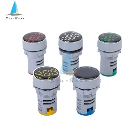 Mini AC 20-500V Digital Voltmeter 20mA Round Panel LED Digital Voltage Meter Indicator Light Tester Red Blue Yellow Green White